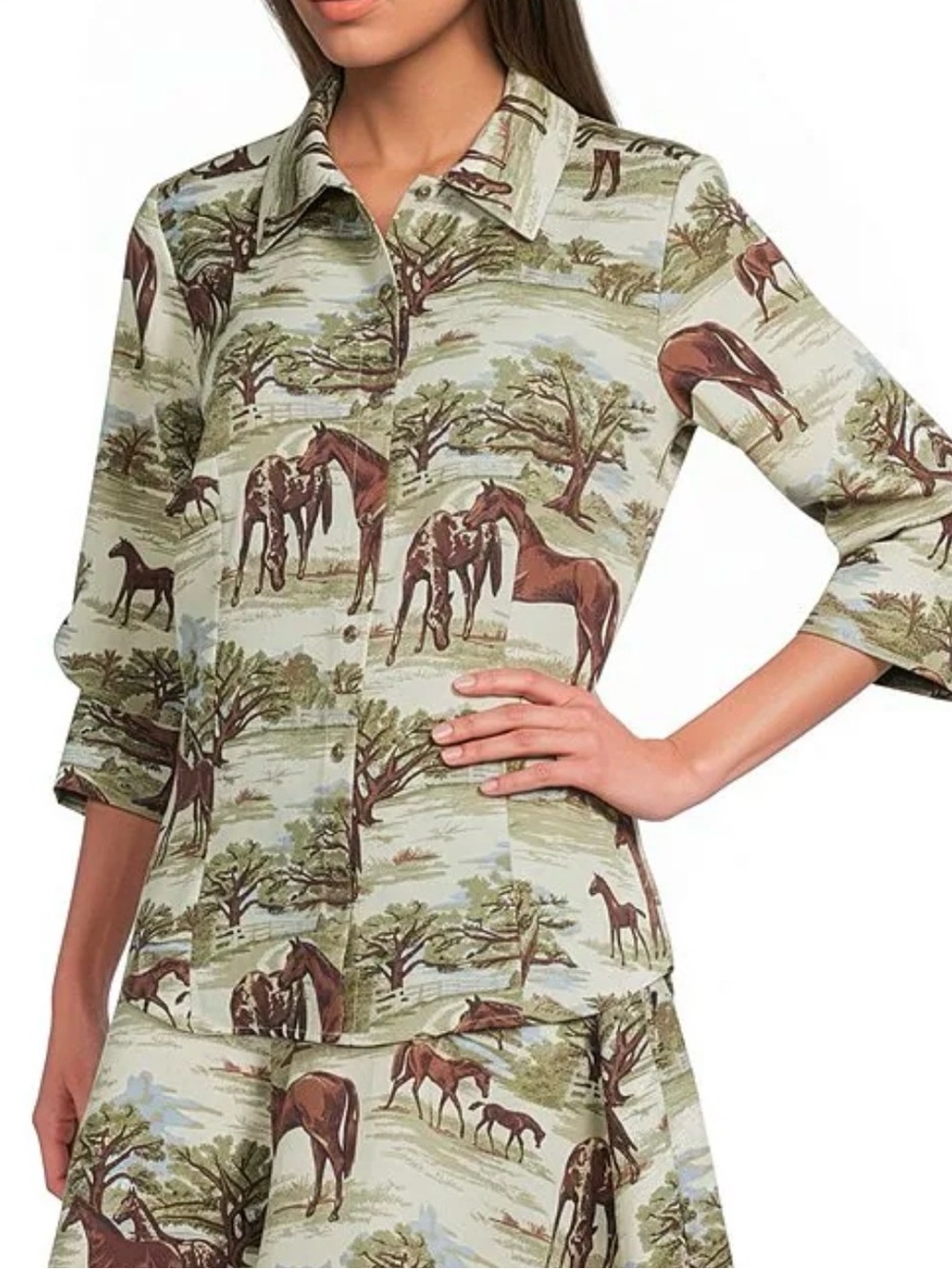 NEW Double D Ranch Horsiculture Button-Up Top in Sage Green